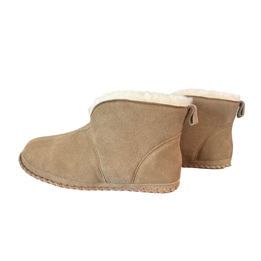 The Vermont Country Store Womens 9M Shearling Lined Suede Slipper Booties Tan - Picture 2 of 8